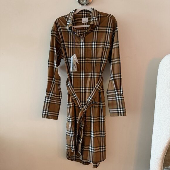 NWT Burberry Giovanna Beige Check Plaid Shirtdress Shirt Dress US Size 10 - Picture 4 of 7